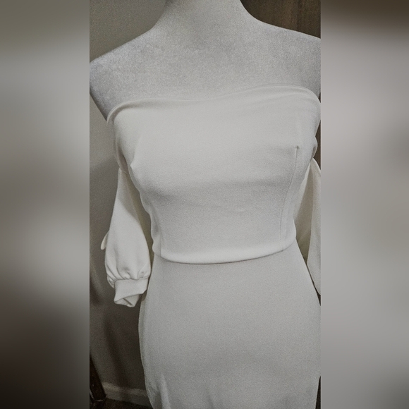 CLUB L LONDON White Bardot Puff-Sleeve Midi Dress. Size US 4 NWT - Picture 8 of 14
